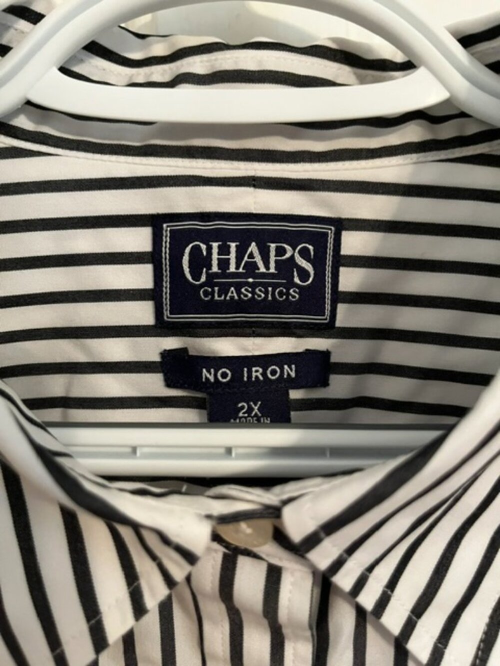 CHAPS CLASSICS BLACK & WHITE STRIPED SHIRT, 2X, BUTTON FRONT, LS; EXCELLENT! - Picture 2 of 4